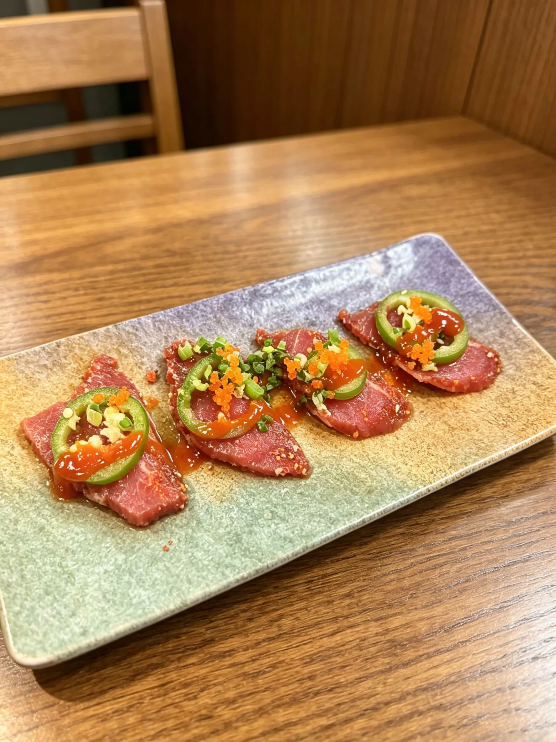 Tuna sashimi with jalapeño and spicy sauce at LA Sushi And Hibachi, a Japanese Restaurant in Santa Fe